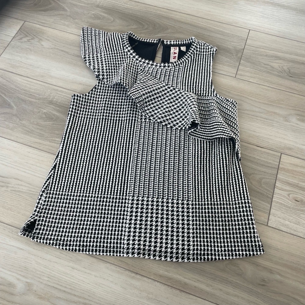 Dolan Anthropologie Callan Houndstooth Ruffle Sleeveless Blouse Top Size XS‎
